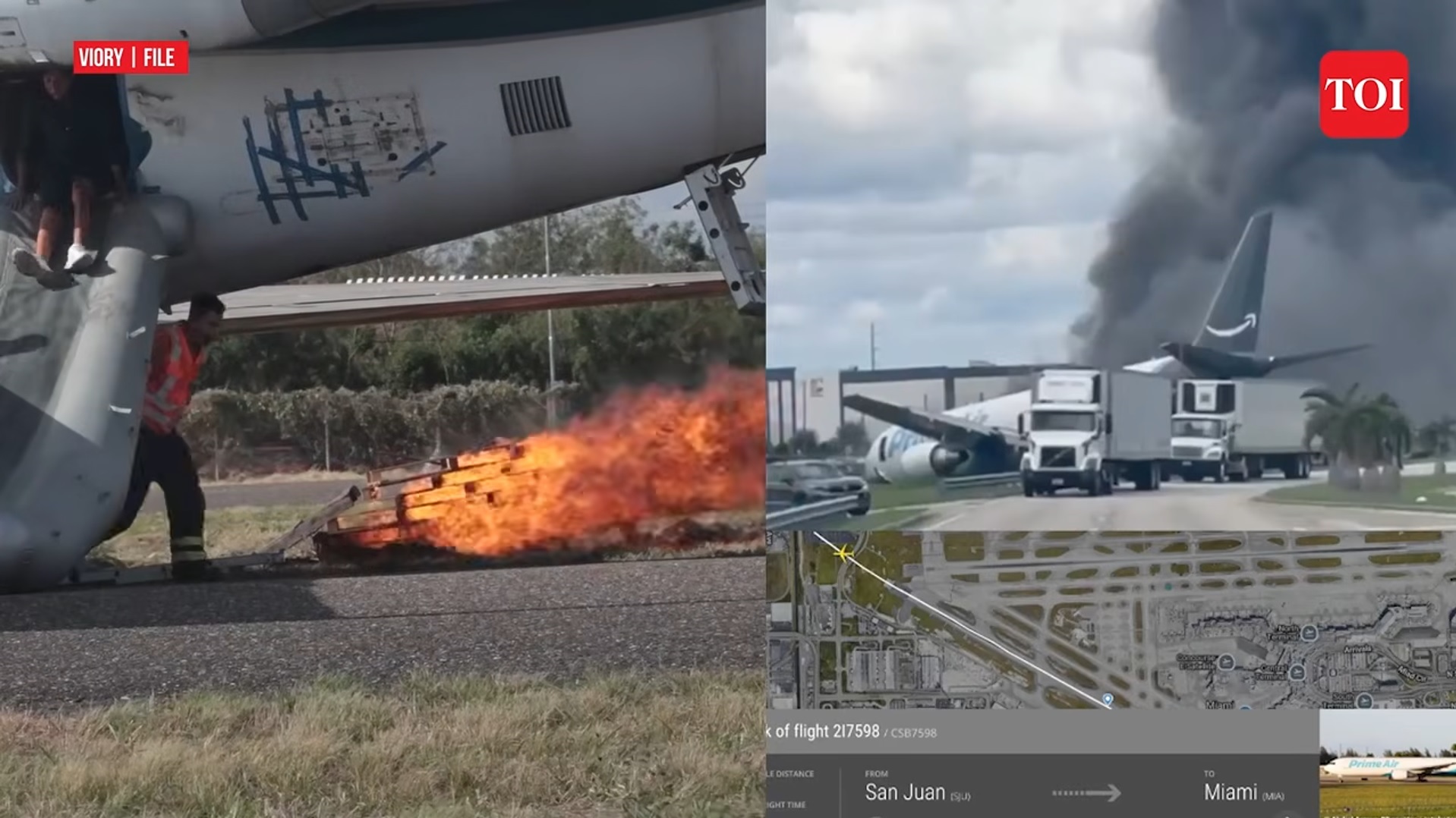 Tragedie în Miami: Un avion de marfă Amazon a luat foc după ce a ieșit de pe pistă. Sunt cinci victime decedate
