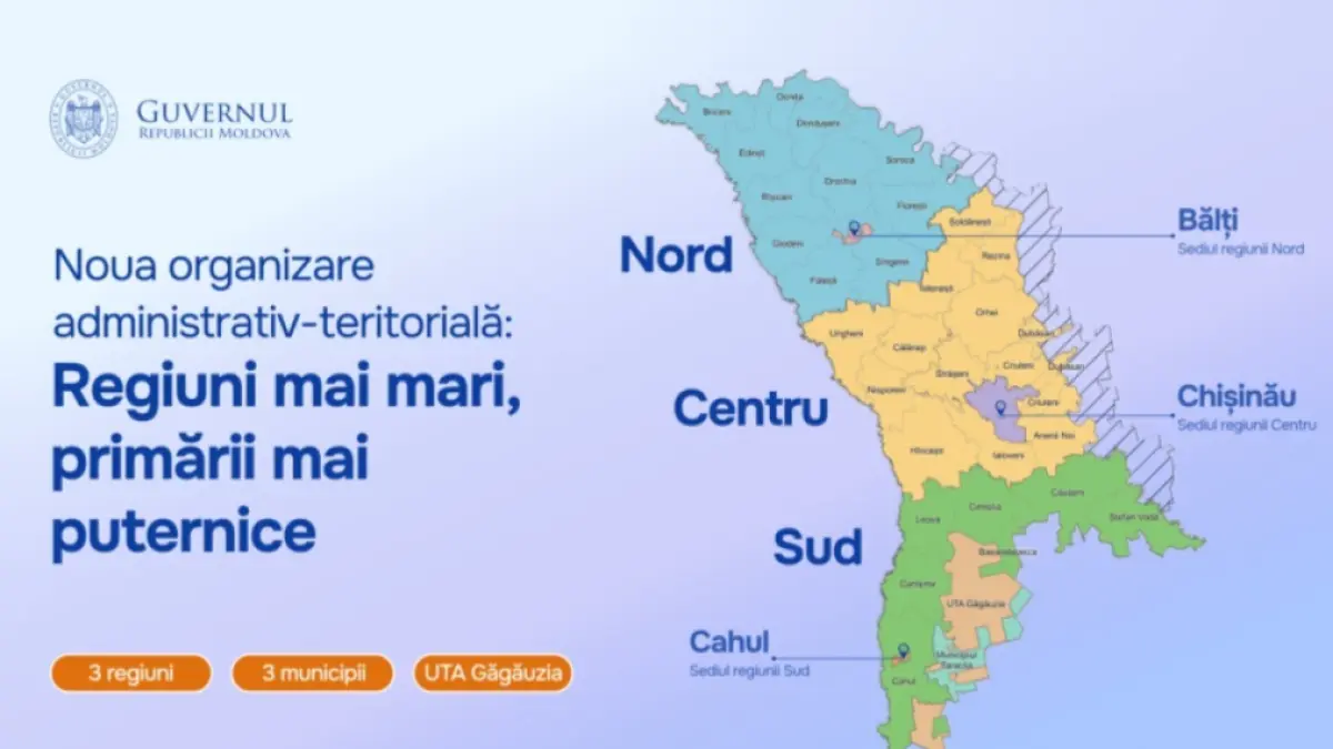 Reorganizare administrativă masivă în Republica Moldova: cele 32 de raioane vor fi înlocuite de trei regiuni
